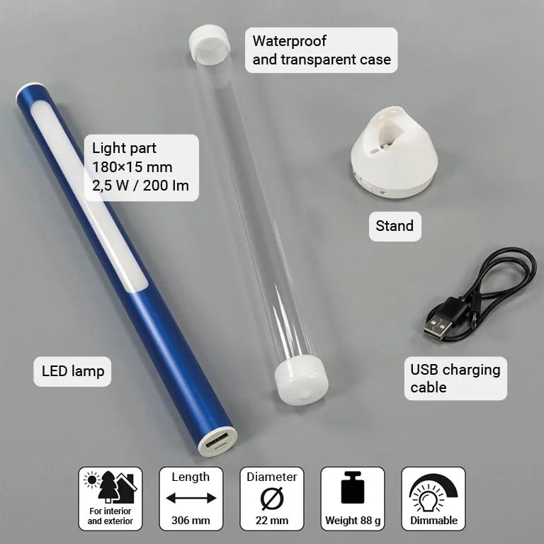 Garthen LED lampă de camping, impermeabil, albastru, 30 cm