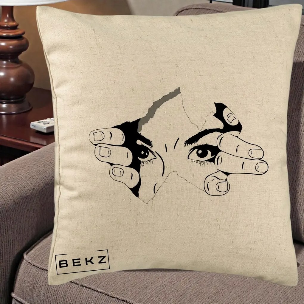 Perna Decorativa Ochi care Rup Suprafata, 40x40 cm, Bej, Husa Detasabila, Perna Inclusa, BEKZ®