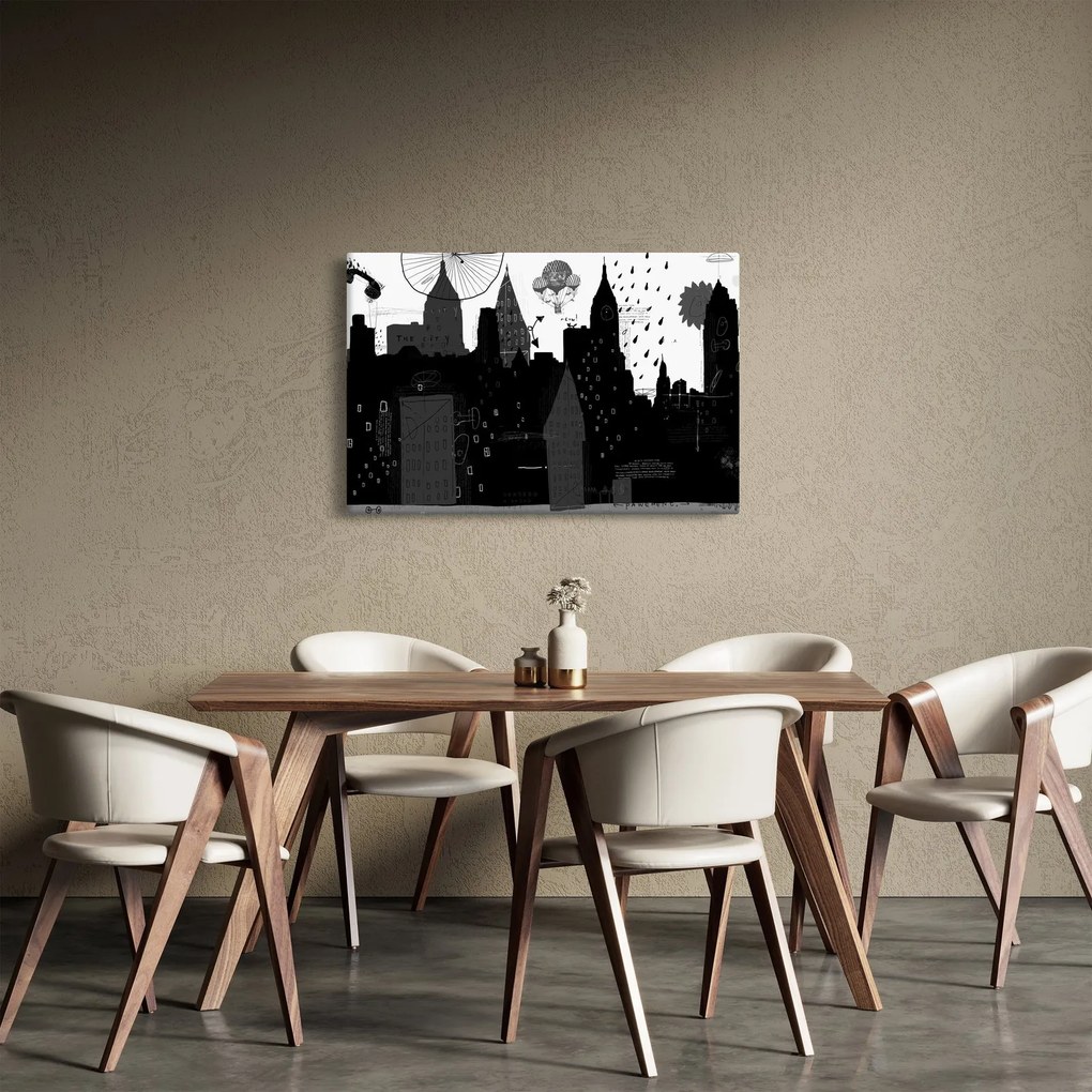 Tablou - Oraș cu inscripții și modele (90x60 cm)