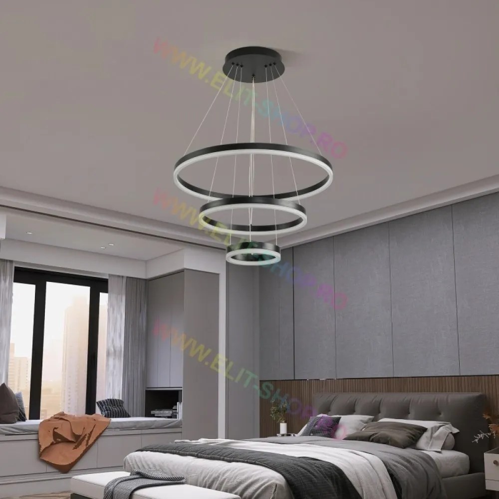 Lustra LED Cu Telecomanda, Elit's Esn1719-600-BK, 154W