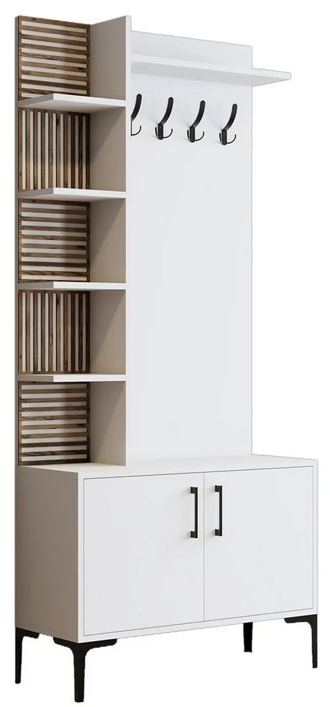 Cuier cu dulap pentru pantofi și rafturi ViyanaWhite
