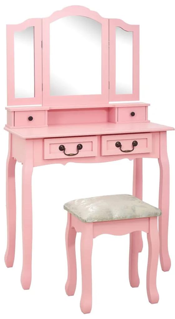 289319 vidaXL Set masă de toaletă cu taburet roz 80x69x141 cm lemn paulownia