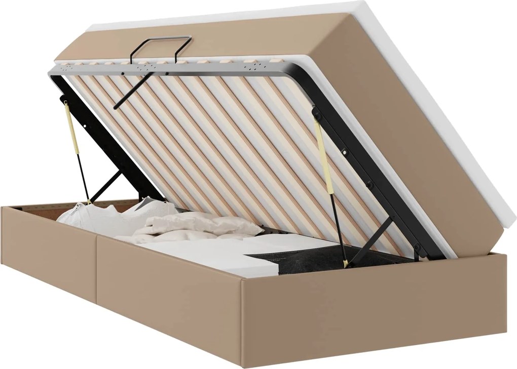 vidaXL Pat cu saltea și spațiu de depozitare Cappuccino 90 x 190 cm