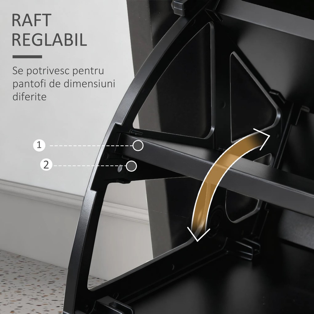 HOMCOM Dulap pentru Intrare Cuier cu Pantofar si Oglinda, Rafturi si Sertar, Dulap Cuier din PAL, 90x10x102 cm, Negru