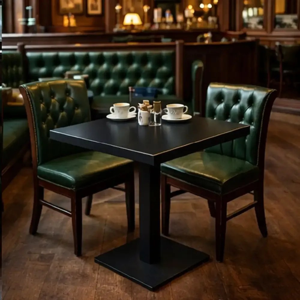 Masa din MDF, patrat  texturata, Homs, negru marmorat, 80 x 80 x 75 cm, A0111