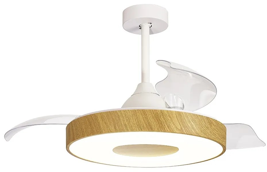 Lustra LED cu Ventilator si telecomanda COIN lemn/alb
