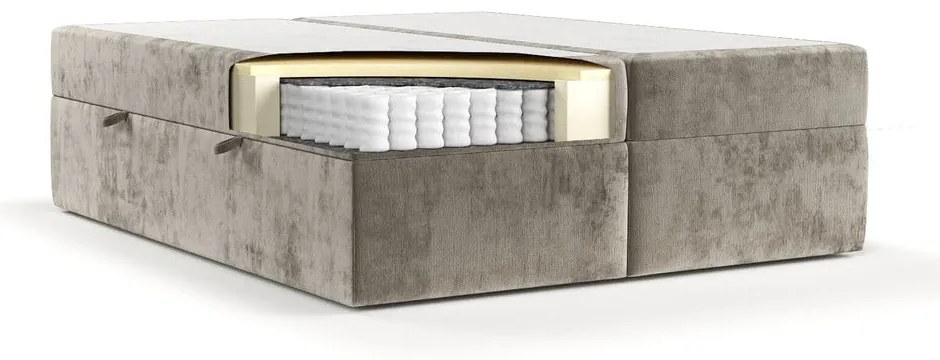 Pat boxspring maro deschis cu spațiu de depozitare 200x200 cm Yoko – Maison de Rêve