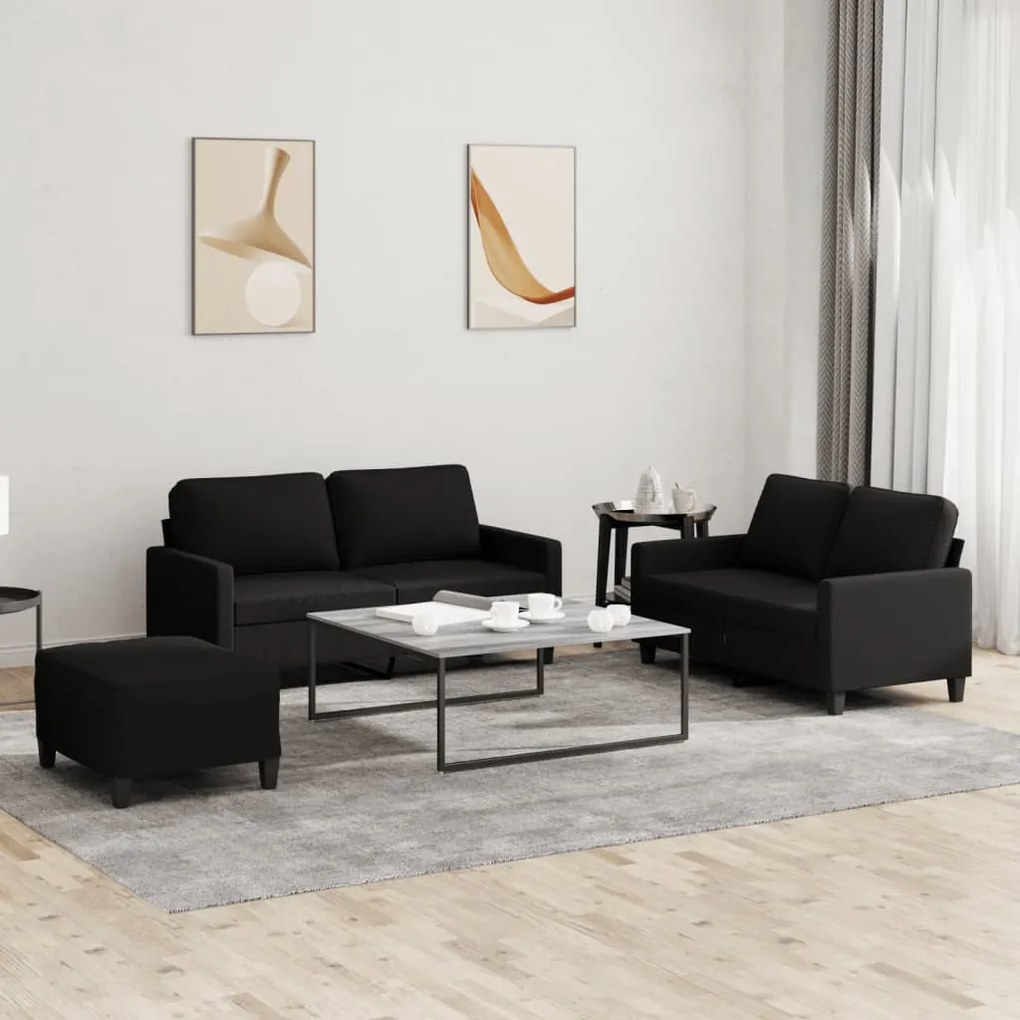vidaXL Set de canapele cu perne, 3 piese, negru, textil
