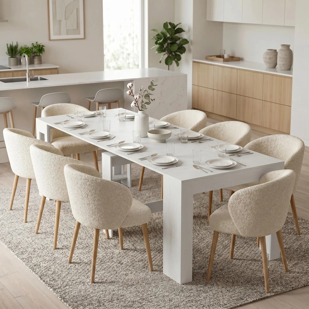 HOMCOM Masă Extensibilă Convertibilă în Consolă pentru 10 Persoane, PAL, Oțel, 240 x 90 x 78 cm, Alb | Aosom Romania