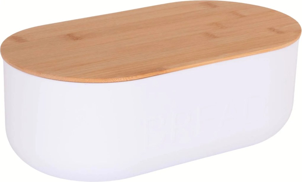 Pâlnie albă din plastic, capac din bambus, 35 x 19 x 12 cm