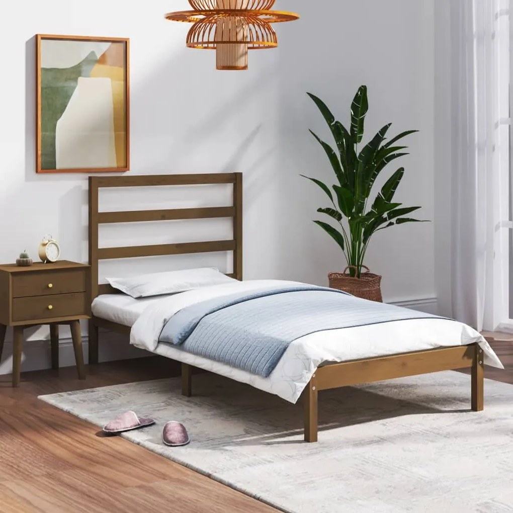 3104896 vidaXL Cadru de pat mic single, maro miere, 75x190 cm, lemn masiv