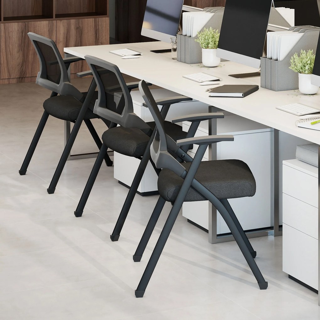 HOMCOM Set de 2 Scaune Pliabile în Material Textil cu Efect de In cu Spătar Curbat și Brațe, Scaune Portabile Salvaspațiu din Oțel, pentru Casă, Birou, Bucătărie, Evenimente, 61x56x84 cm, Negru | Aosom Romania