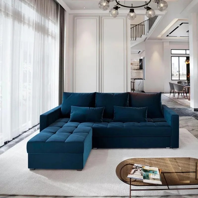 OFERTA Canapea de colt extensibila ZENOVA albastru inchis 220x140 cm, reversibila clasa a II-a