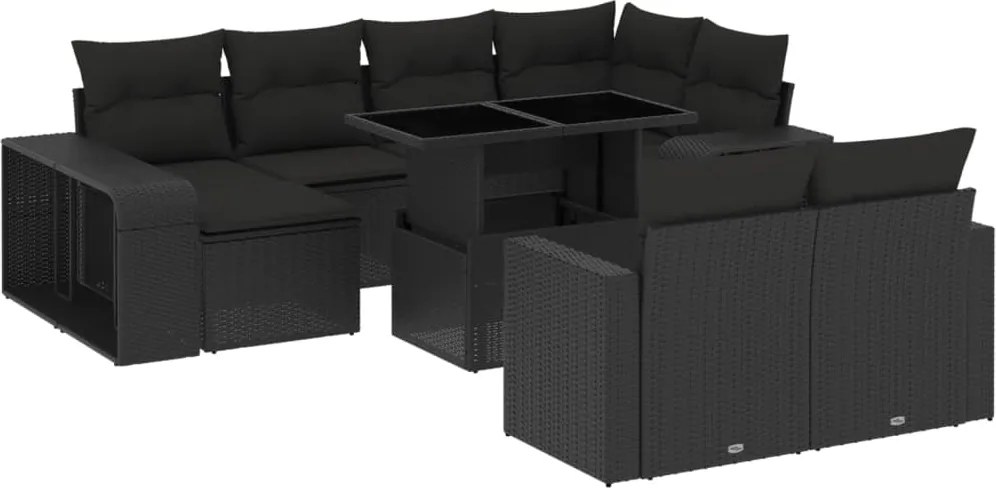 vidaXL Set canapele de grădină cu perne, 11 piese, negru, poliratan