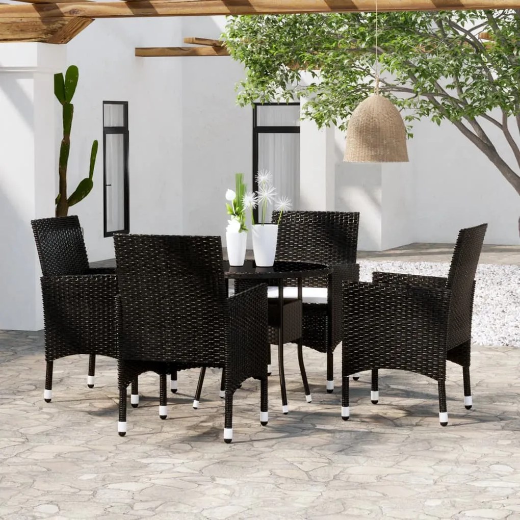 3058488 vidaXL Set mobilier de grădină, 5 piese, negru, poliratan