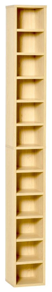 HOMCOM Dulap Biblioteca Suport CD-uri cu 12 Rafturi pentru 204 CD-uri, Raft Biblioteca din MDF si PAL, 21x20x175 cm, Lemn natural