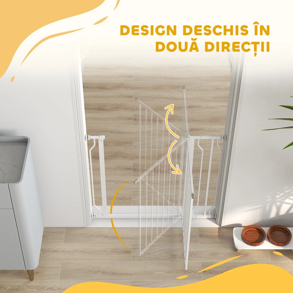 PawHut Poartă pentru Câini, Barieră Largă pentru Scări cu Ușă, 76x75-95 cm, Alb | Aosom Romania