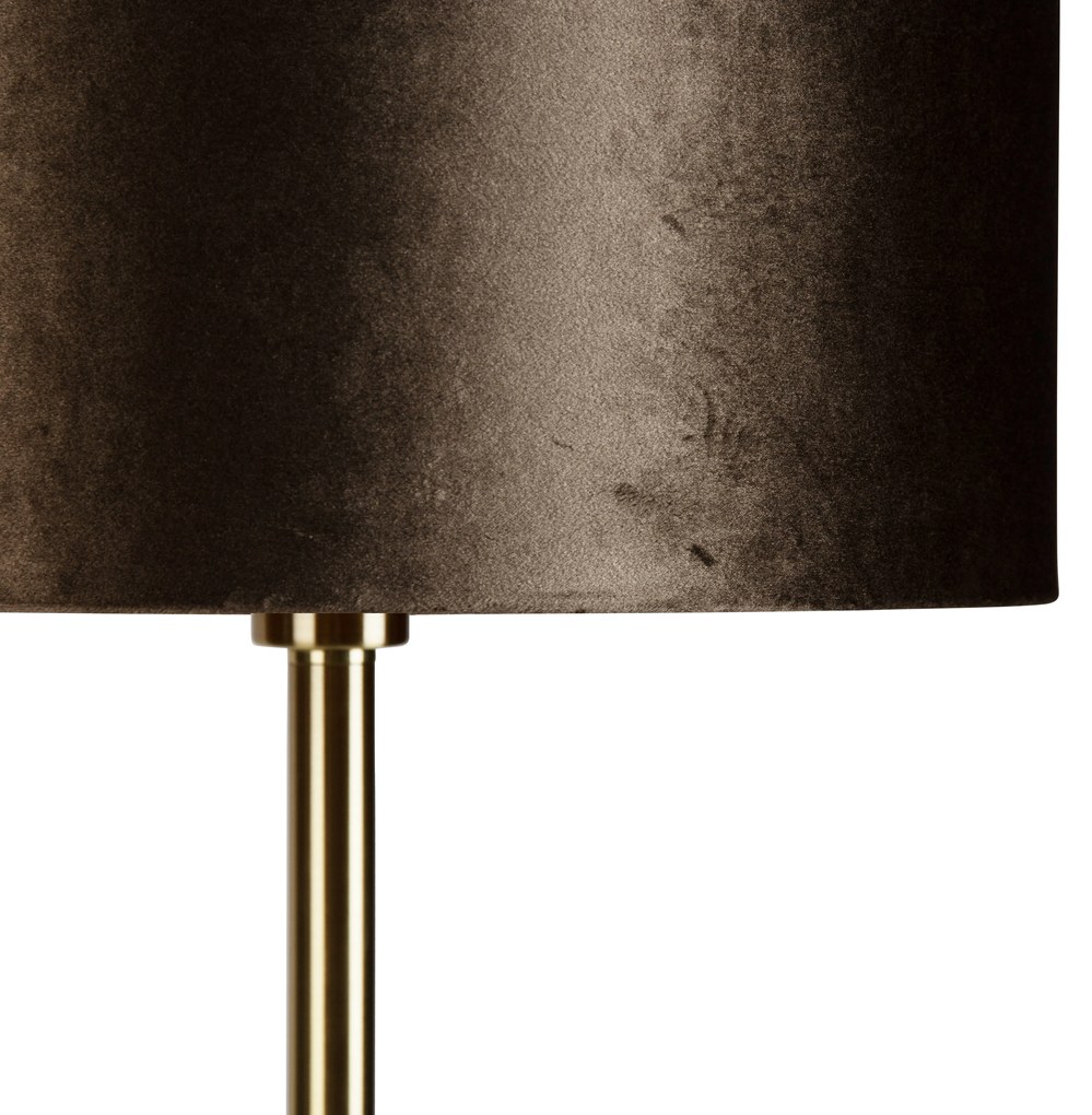 Lampă de podea din alamă cu abajur din velur maro 40cm - Simplo