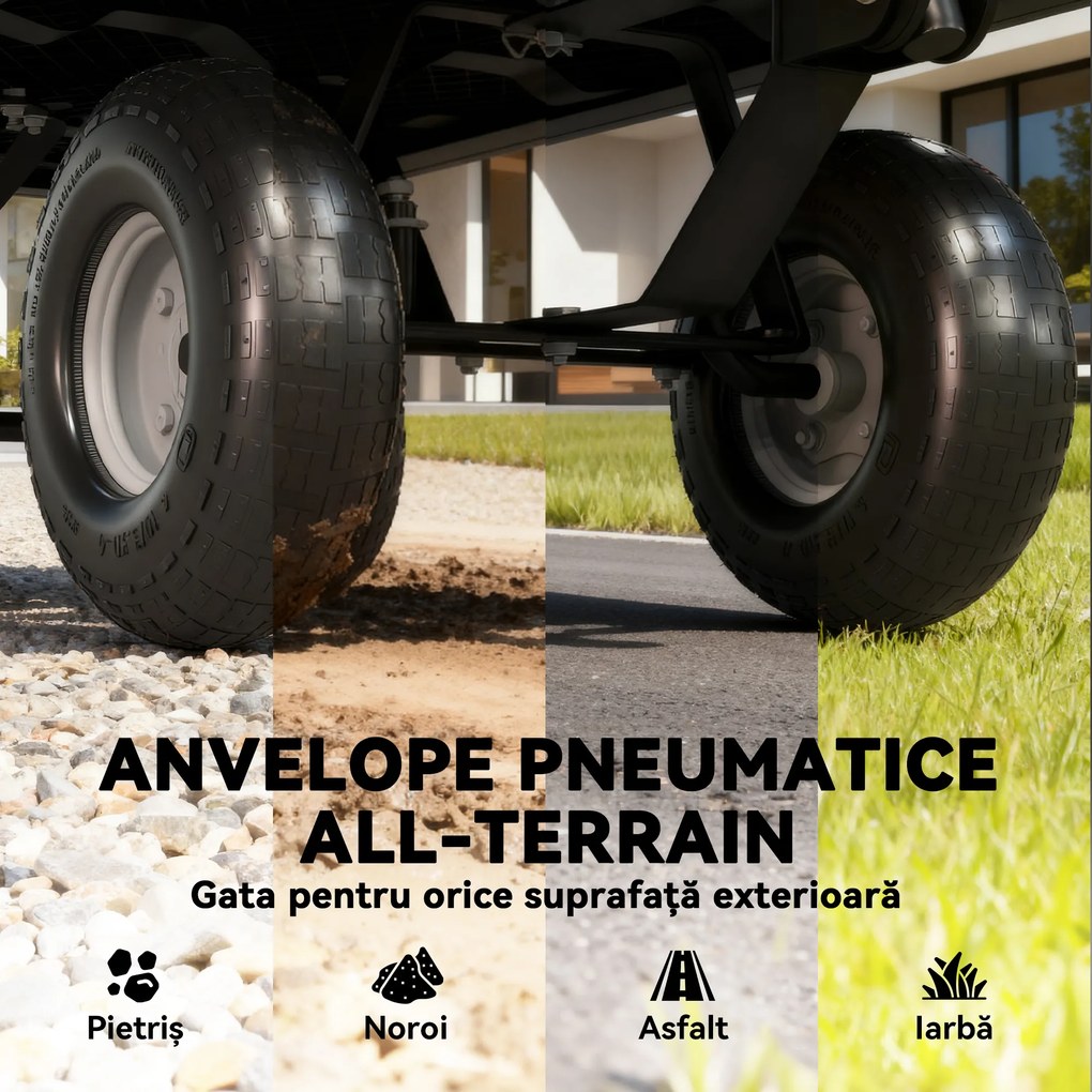 Outsunny Cărucior de Grădină de 114L cu Pereți Laterali Detașabili și Mâner Rotativ, 105x51x54 cm, Negru | Aosom Romania