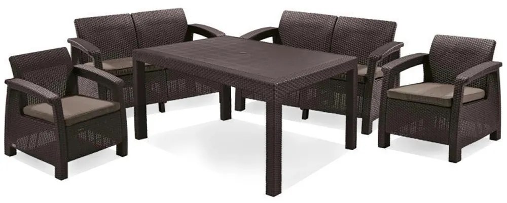 Set de mobilier de grădină Corfu Fiesta, culoare maro, cu perne taupe calde