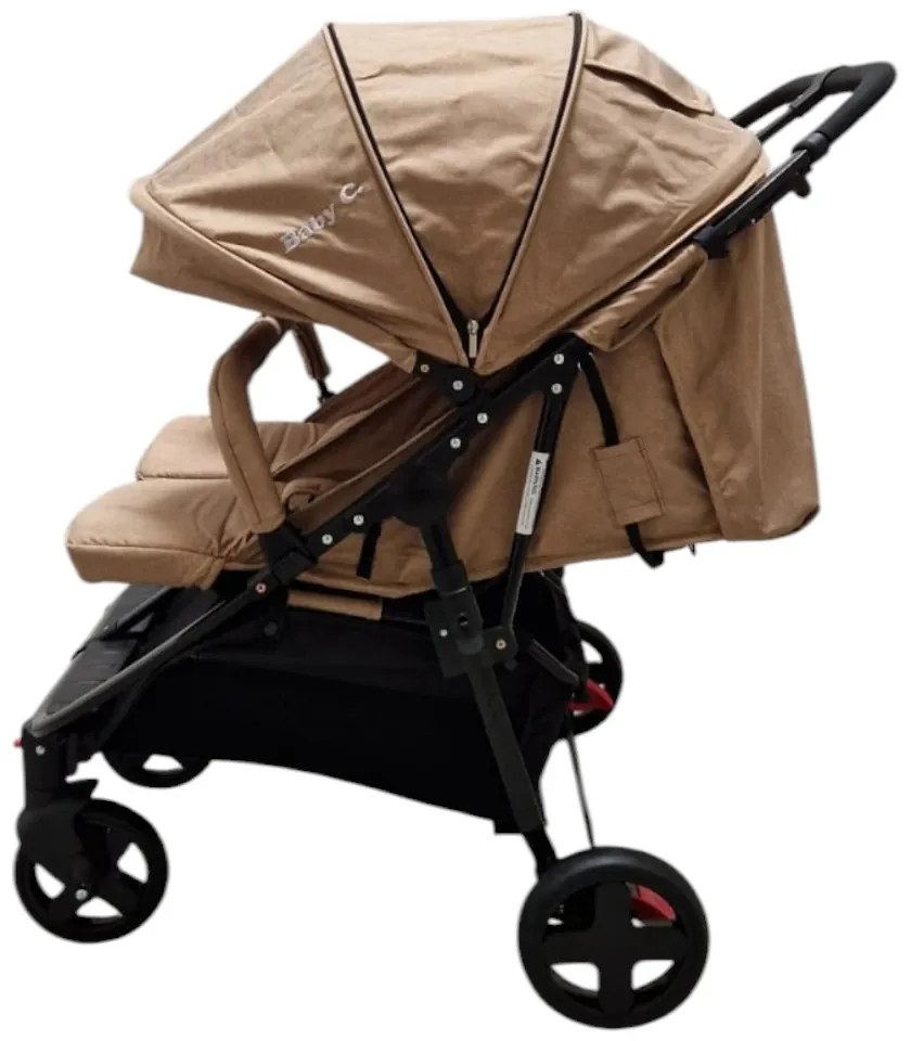 Carucior nou nascuti 2 in 1 pentru gemeni BABY CARE™ PRO P798, Cadru aluminiu, Spatar reglabil in 5 trepte, Amortizoare, Frana picior, Pliabil, Maron