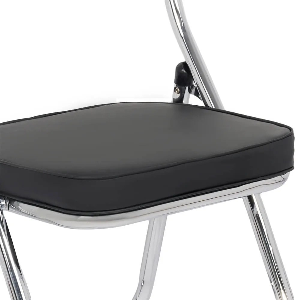 Scaun pliant negru HRC 607 din piele sintetică și cadru metalic cromat