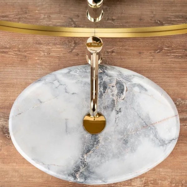 Lavoar pentru blat LINDA 34 x 48,5 cm, ceramică cu decor marmură - REA-U8567