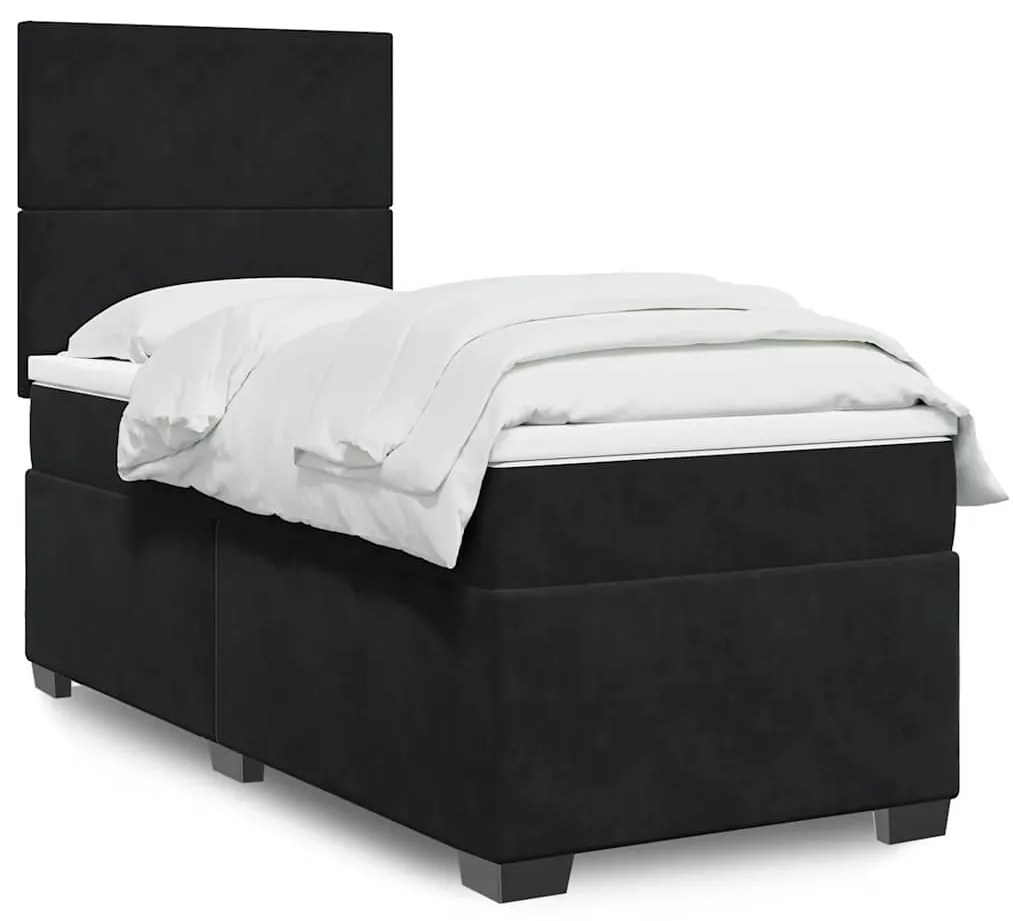 vidaXL Pat box spring cu saltea, negru, 100x200 cm, catifea