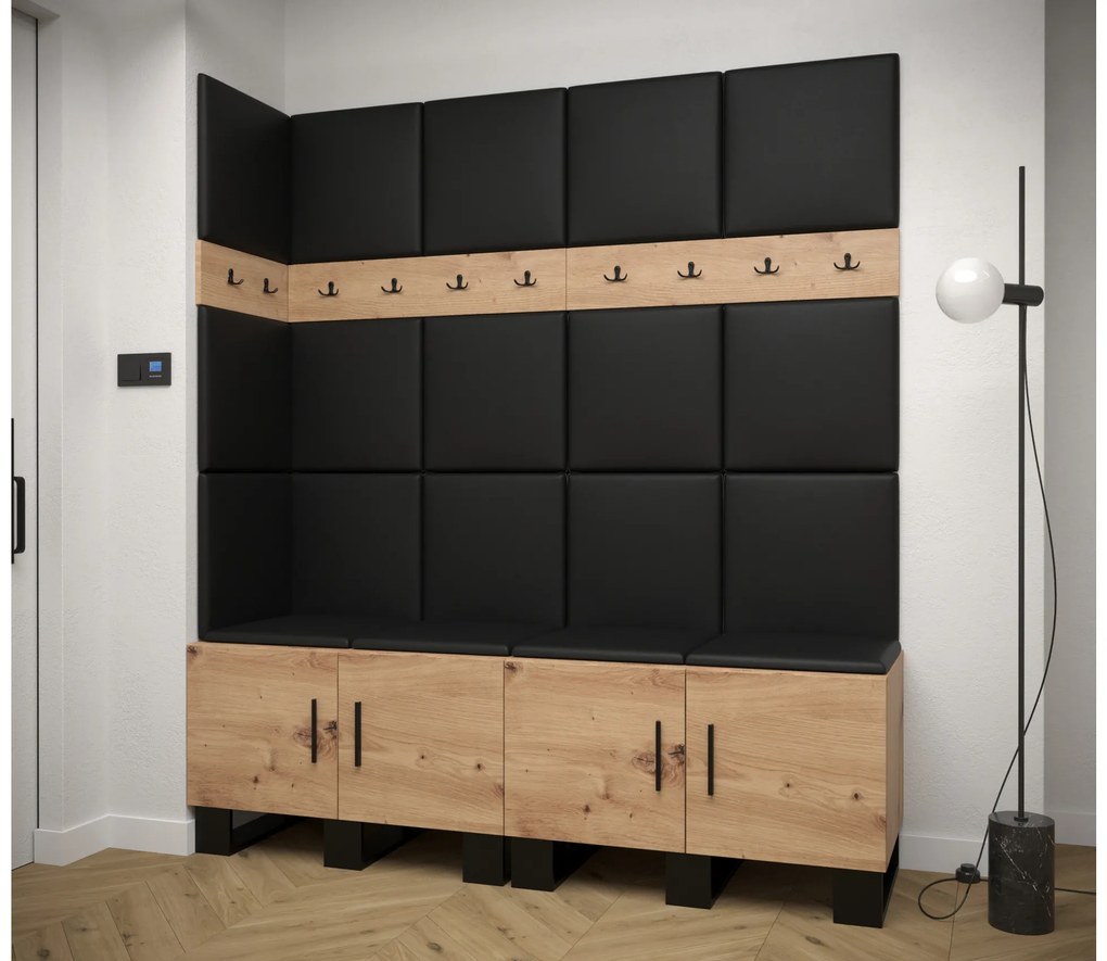Set mobilier pentru hol Amanda 12 (Stejar artisan + piele ecologică Negru). 1085964