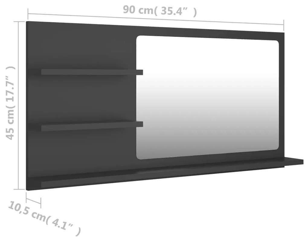 Oglinda de baie, gri , 90 x 10,5 x 45 cm, PAL Gri
