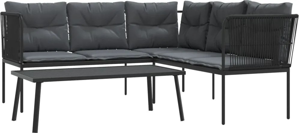 vidaXL Set canapea de grădină cu perne, negru, oțel și textilenă