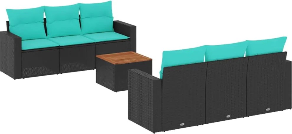 vidaXL Set canapele de grădină cu perne, 7 piese, negru, poliratan