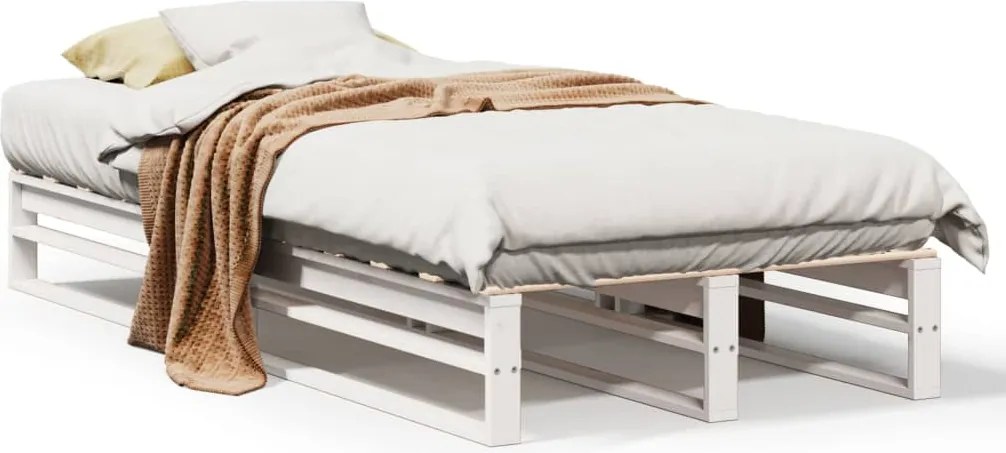vidaXL Cadru pat fără saltea, alb, 100x200 cm, lemn masiv pin