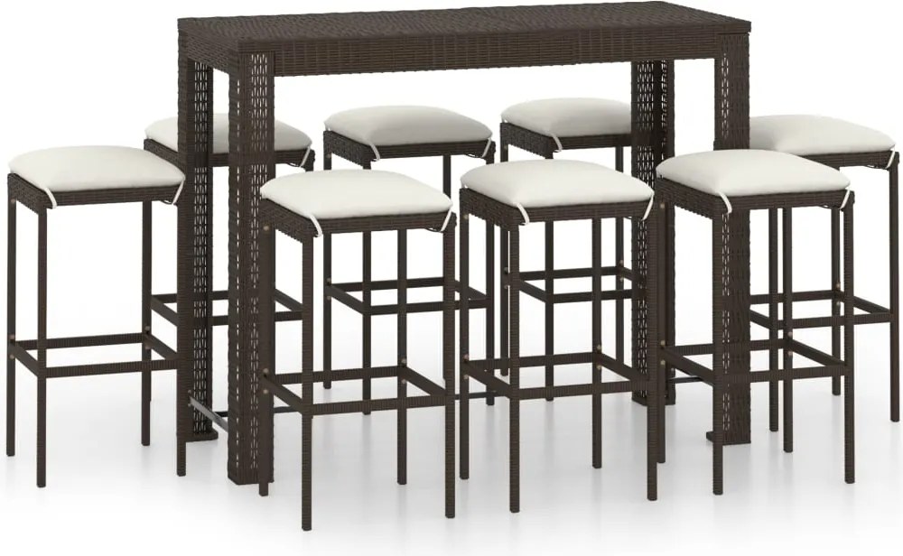 vidaXL Set mobilier bar de grădină cu perne, 9 piese, maro, poliratan