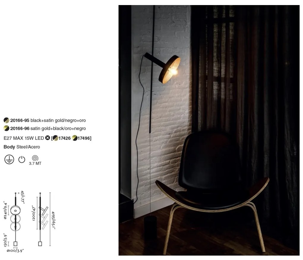Lampa de podea tip pendul design modern WHIZZ negru/auriu