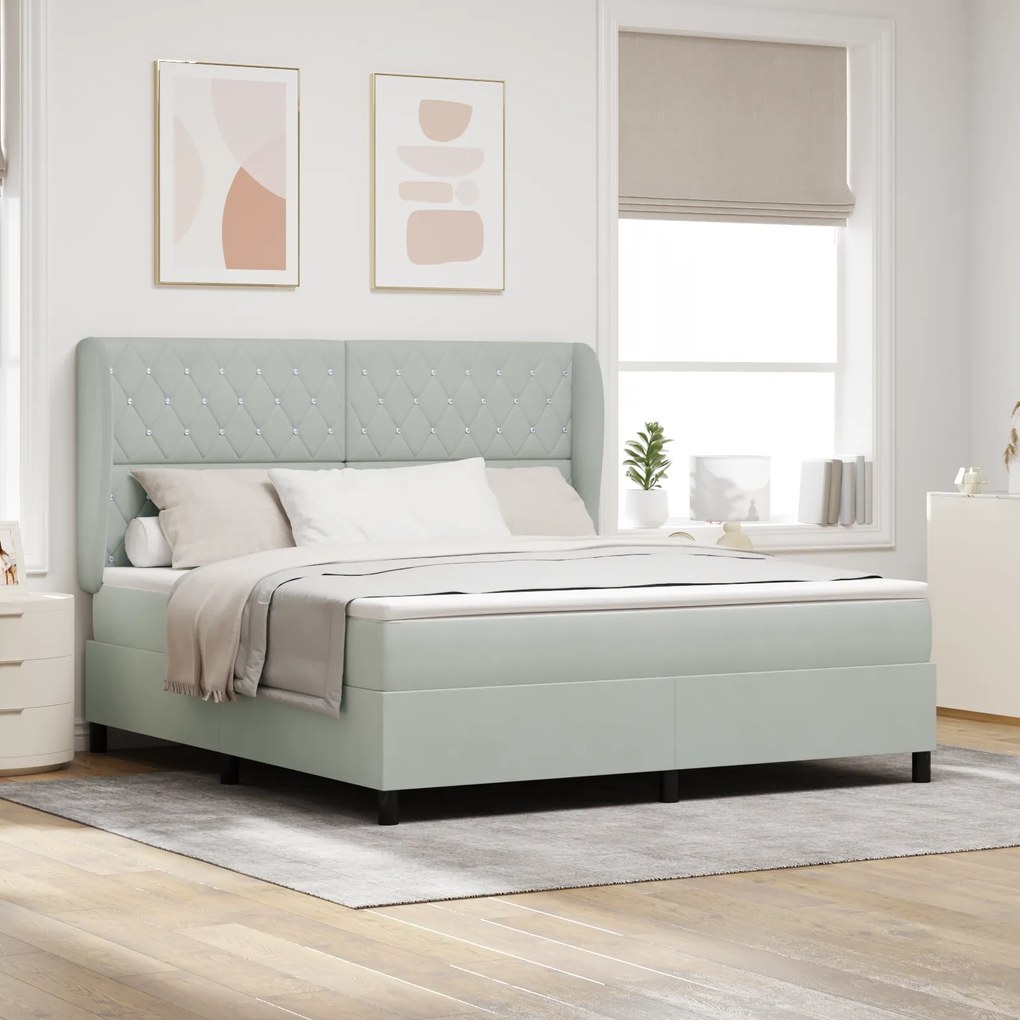 vidaXL Pat cu arcuri cu saltea Gri deschis 180 x 200 cm Catifea
