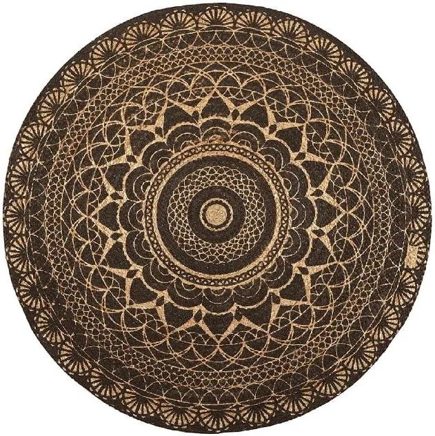 Covor din iută Linen Rug Circle Black, ⌀ 140 cm