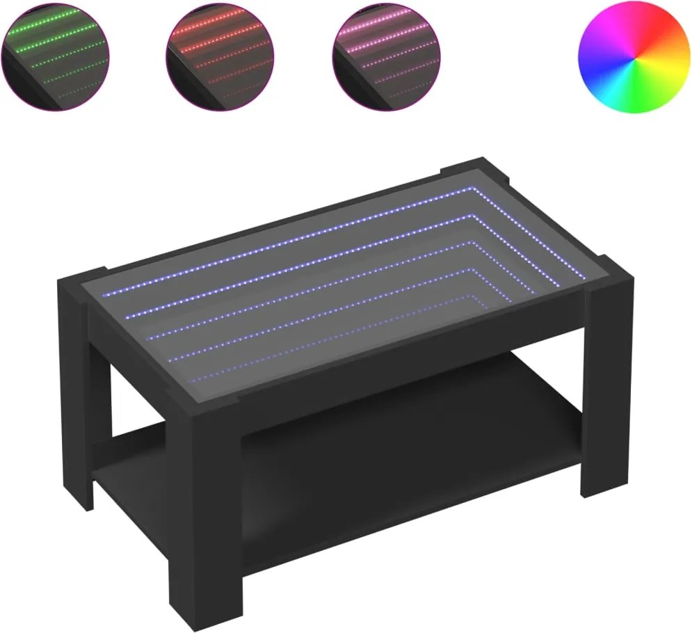 vidaXL Măsuță de cafea cu LED, negru, 93x53x45 cm, lemn prelucrat