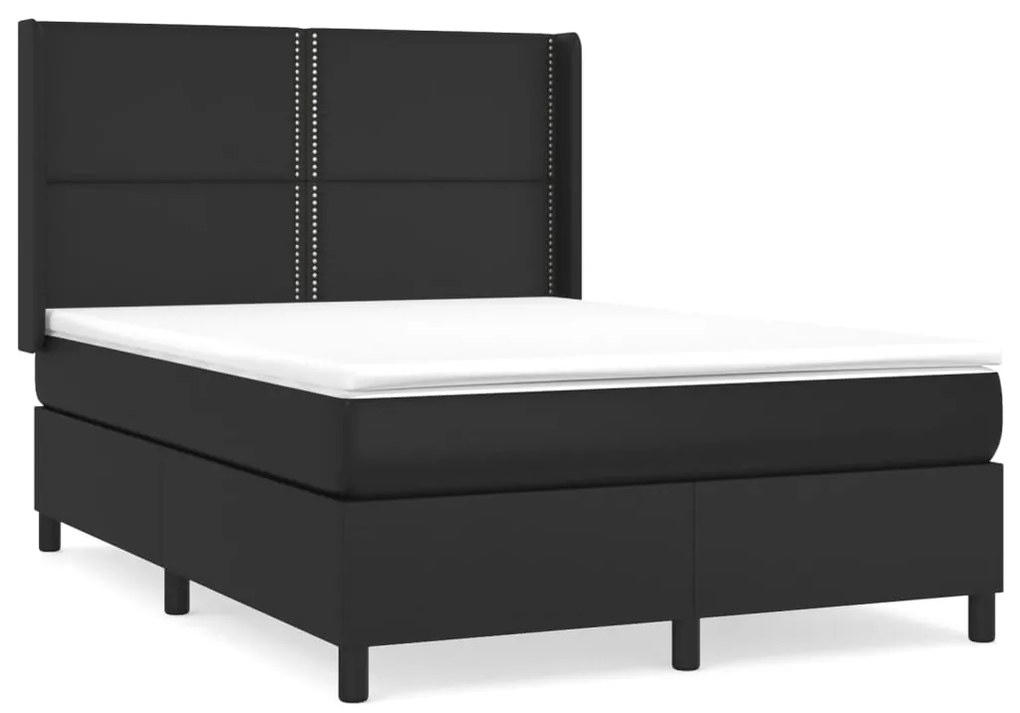 3132435 vidaXL Pat box spring cu saltea, negru, 140x190 cm, piele ecologică