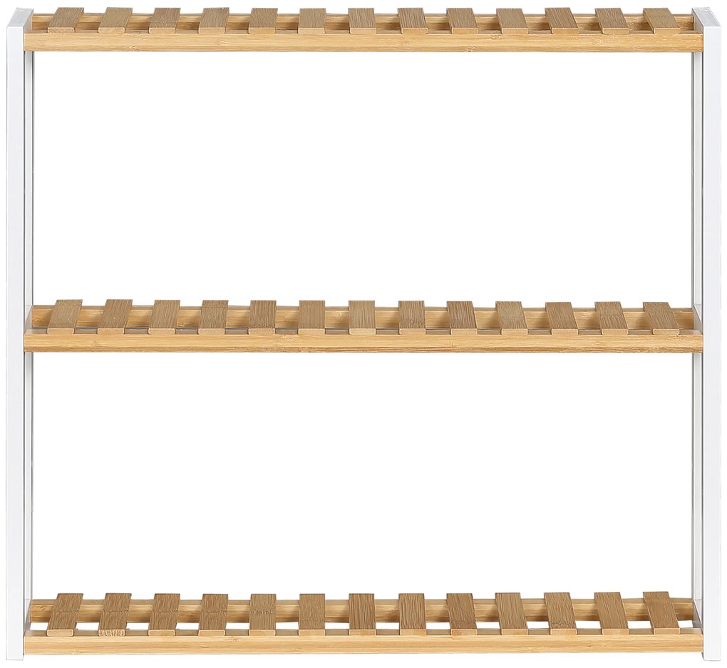 HOMCOM Raft de perete din bambus cu 3 polițe flotante pentru living, dormitor, bucătărie 60x15x54 cm natural și alb | Aosom Romania