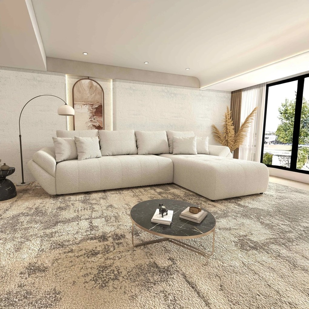 Colțar extensibil dumonde cu ladă de depozitare si sezut confortabil din spuma high-density, Berlin XL Euphoria Ivory 350x185 cm II