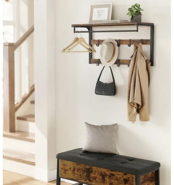 Cuier de perete cu poliță NATE, maro/negru