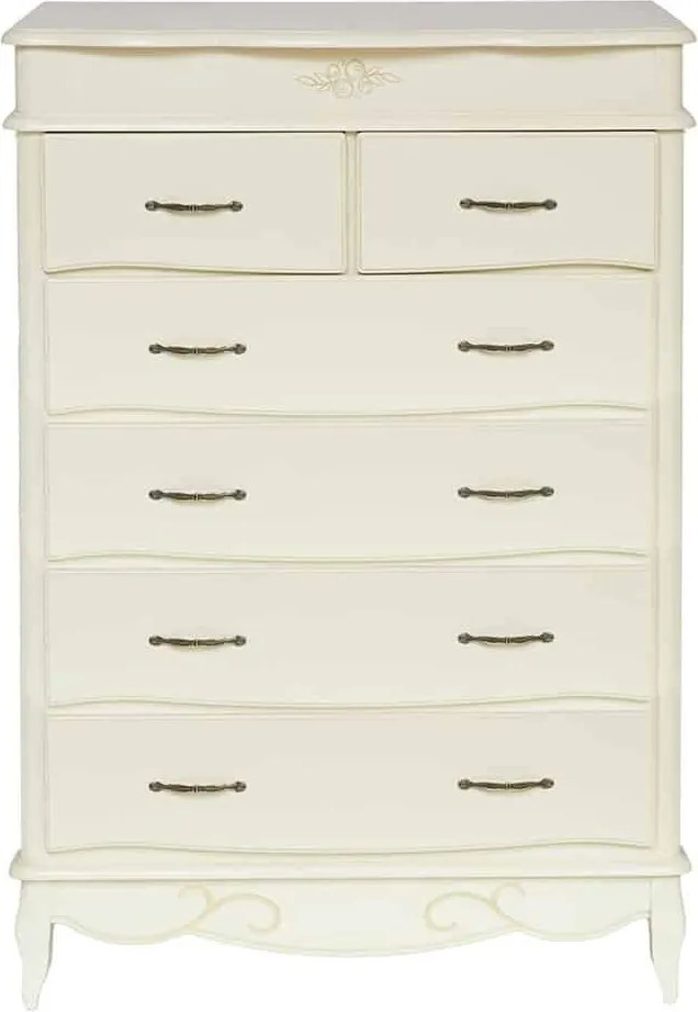 Comodă lemn masiv alb antic Casandra, 70 × 44 × 130 cm