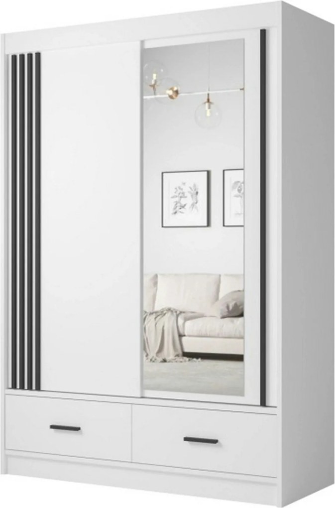 Dulap CANADA CA24-150, alb/negru, PAL, cu 2 usi si 2 sertare, 150x60x2