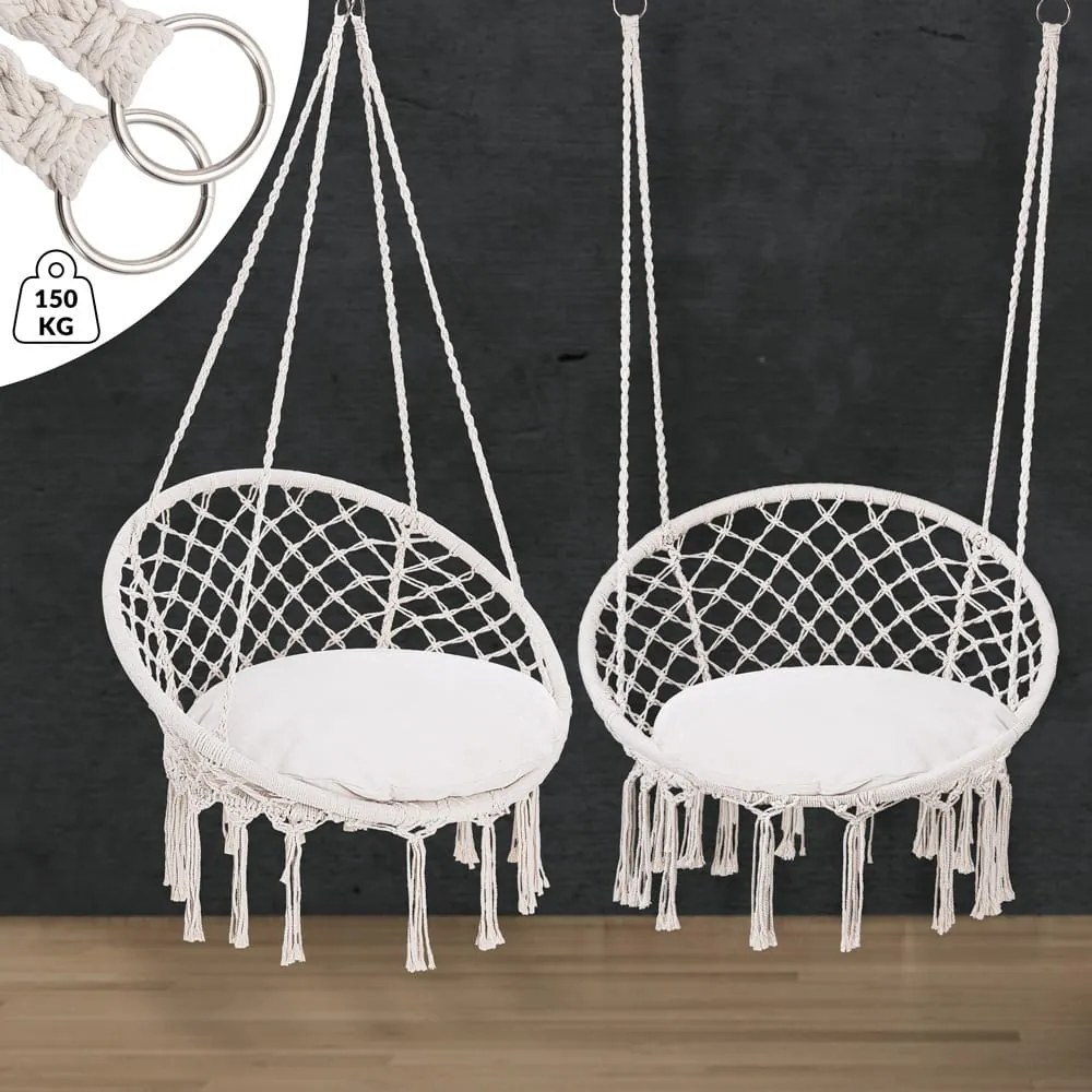 Jurhan Scaun suspendat BOHO cu perne, Ø61cm, bej