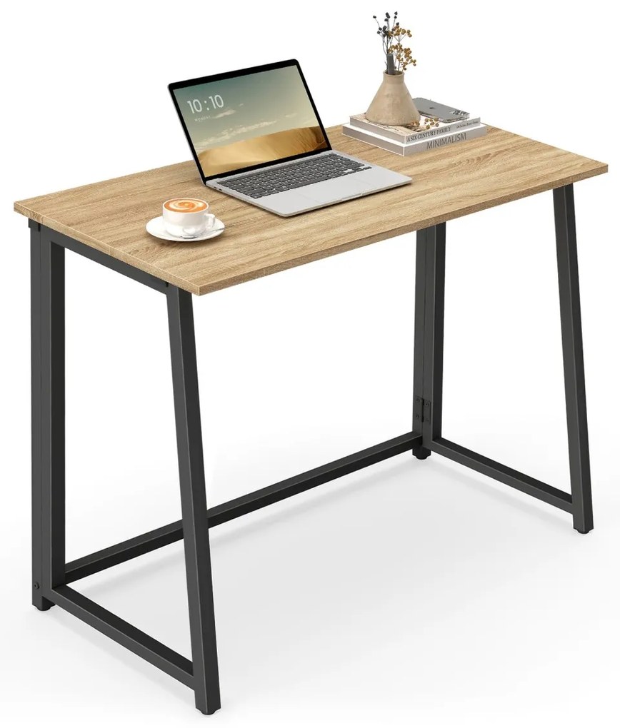 Set pentru birou – birou pliabil ZARIMO 80×40 cm stejar sonoma + scaun de birou AVOLA VELVET maro deschis