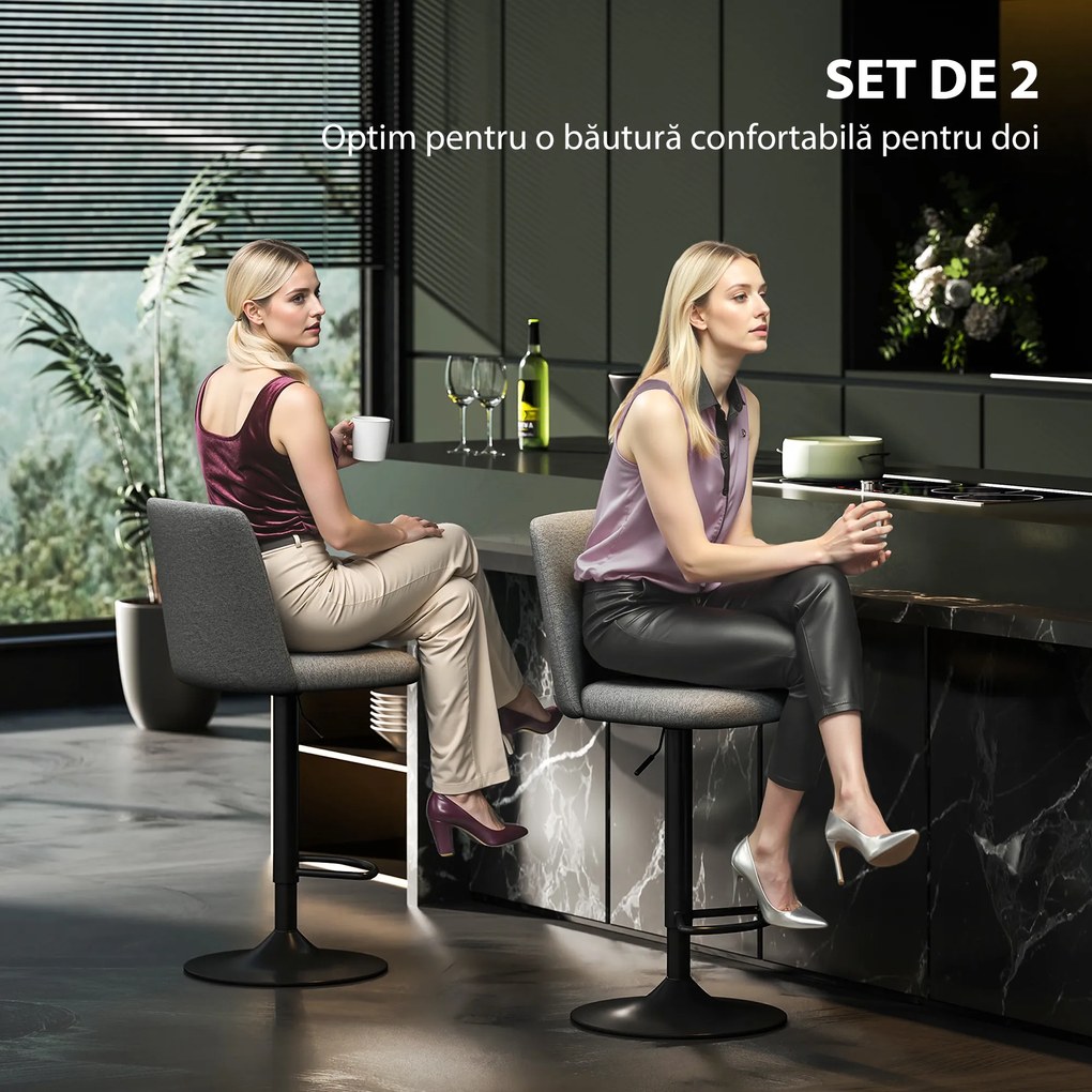 HOMCOM Set 2 Scaune de Bar Pivotante cu Înălțime Reglabilă Gri Închis | Aosom Romania