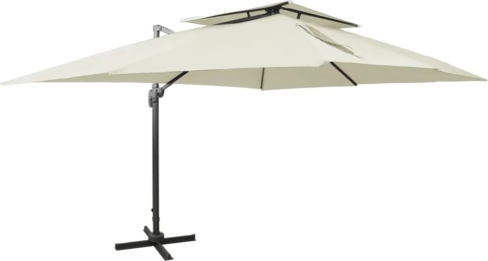 vidaXL Umbrelă de grădină în consolă cu blat dublu, culoare nisip, 400x300 cm
