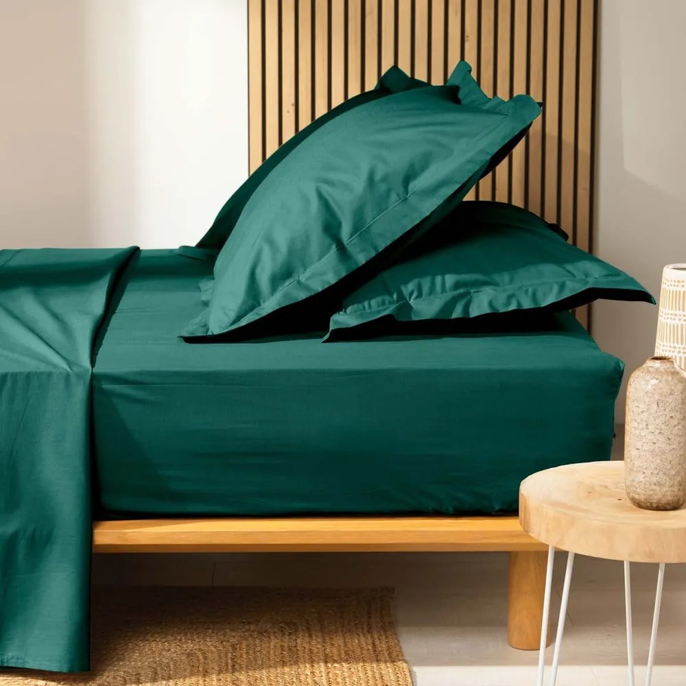 Cearceaf verde din bumbac organic cu elastic 160x200 cm Biolina – douceur d'intérieur