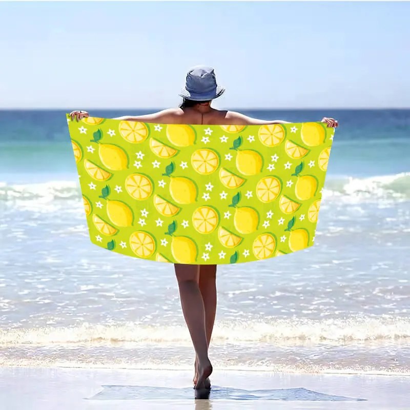 Prosop plaja LEMONS 100x180 cm verde, 100% microfibra